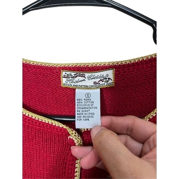 Vintage Heirloom Collectibles Red Embroidered Cardigan Sweater Size S - Picture 6 of 7